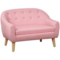 HOMCOM Children's Armchairs Kids Armchair Toddler Chair 2 Seater Wood Frame Mini Sofa for Bedroom Playroom Pink(m-10)