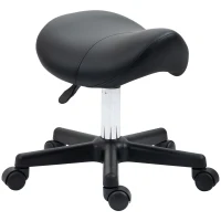 HOMCOM Saddle Stool, PU Leather Adjustable Rolling Salon Chair with Steel Frame for Massage, Spa, Beauty and Tattoo, Black(m-1)