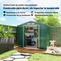 Outsunny Caseta de Jardín 213x130x185 cm Cobertizo Metálico de Exterior para Almacenamiento de Herramientas Verde Oscuro(m-4)
