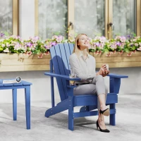 Outsunny Adirondack Tuinstoel met Bekerhouder Ligstoel Balkonstoel Massief Hout Blauw 97 x 72.5 x 93 cm(m-10)