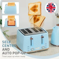 HOMCOM Kettle and Toaster Set, 1.7L 3000W Fast Boil Jug Kettle, 4 Slice Toaster with 7 Level Browning Controls, Light Blue(m-6)