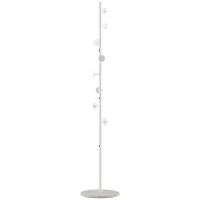 HOMCOM Albero Appendiabiti in Acciaio con 8 Ganci e Base Rotonda in Marmo, 35x35x170 cm, Bianco(m-1)