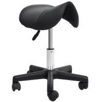 HOMCOM Scaun Rotativ cu Roți, Scaun pentru Coafor și Estetician cu Înălțime Ajustabilă, Tapițat cu Piele Ecologică, 35x38x43-55 cm, Negru(m-1)