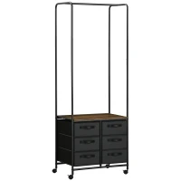 HOMCOM Cabideiro para Roupa com Rodas 6 Gavetas de Tecido Barra para Pendurar para Corredor Quarto 63,5x40x172,5 cm Castanho Rústico(m-10)