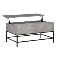 HOMCOM Mesa de Centro Elevable con Espacio de Almacenaje Oculto para Salón Comedor 90x60,5x45,5 cm Gris Cemento(m-1)