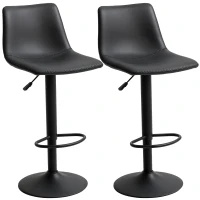 HOMCOM Lot de 2 tabourets de bar style vintage réglable pivotant avec repose-pieds revêtement synthétique - noir - hauteur réglable 90-110 cm(m-1)
