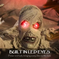 Outsunny 183 cm Life Size Halloween Animated Crawling Mummy with Glowing LED Eyes, 8/16H Timer, Scary Halloween Decorations, Battery Operated, Indoor Outdoor Party Props(m-4)