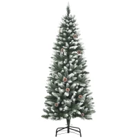 HOMCOM Künstlicher Weihnachtsbaum, 630 Zweige, 37 Zapfen, verschneite Spitzen, feuerfest, 150 cm(m-11)
