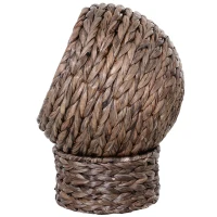 PawHut Elevated Kitten Hooded Rattan Cat House Basket Cushion, 42x33x52cm Brown(m-8)