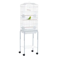 PawHut Bird Cage Budgie Cages for Finch Canary Parakeet with Stand Wheels Slide-out Tray Accessories Storage Shelf, White 46.5 x 36 x 157 cm(m-10)