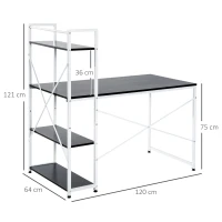 HOMCOM Computer Desk with Storage Shelves, Industrial Writing Table, Study Workstation for Home Office with Metal Frame, Black and White(m-3)