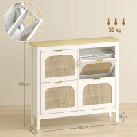 HOMCOM Schmaler Schuhschrank mit 4 Rattantüren und verstellbaren Regalen für 20 Paare Schuhe 105x24x95,5 cm Weiß(m-3)