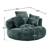 Lazy Sofa Bean Bag Chair with Memory Foam Filling, High Back and Three Pillows, Indoor and Outdoor Use, 108L x 108W x 52H cm, Green(m-3)