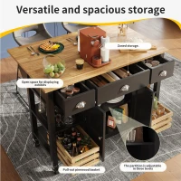 Rolling Kitchen Island Trolley with Adjustable Shelf, Spice Rack and 3 Drawers, Smooth-Rolling Casters for mobility, 120L x 45W x 90H cm, Black(m-4)