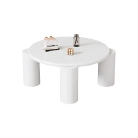 Modern Centre Table with Sturdy Support and Easy Assembly, Round Coffee Table, Smooth Rounded Edges, 70L x 70W x 39.5H cm, White(m-11)