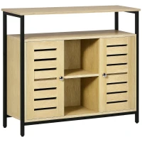 HOMCOM Kommode im Industrie-Design, Sideboard, Küchenschrank, 2 Regale, 2 Schränke, Schwarz + Natur(m-1)