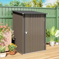 Outsunny 3.3 x 3.4ft Lean To Steel Garden Shed, with Locking Door - Brown/Grey(m-9)