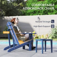 Outsunny Adirondack Tuinstoel met Bekerhouder Ligstoel Balkonstoel Massief Hout Blauw 97 x 72.5 x 93 cm(m-4)