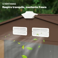 Outsunny Caseta de Jardín 213x130x185 cm Cobertizo Metálico de Exterior para Almacenamiento de Herramientas Caqui(m-8)