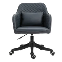 Vinsetto Velvet Office Chair, Desk Chair, Makeup Vanity Chair with Massage Lumbar Pillow and Rolling Wheels for Bedroom and Home, Deep Blue(m-1)