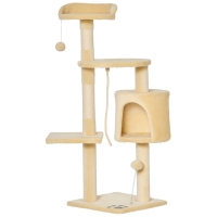 PawHut Katzenbaum Kratzbaum Schlafhöhle Kletterbaum mit Spielbaum Treppe Schlafplatz für Katzen 4 Schichte Beige 40 x 40 x 114 cm