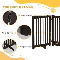 PawHut Freestanding Dog Gate, Foldable Pet Fence, Indoor Barrier, Stair Gate with Support Feet, 155 x 76 cm, Brown(m-6)