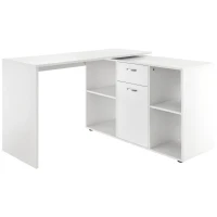 HOMCOM L-Shaped Computer Desk with Storage Compartments, Drawer and Cabinet, Laptop PC Corner Table, Home Office Workstation, 120 x 115 x 76cm, White(m-10)