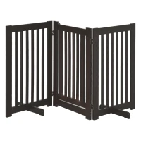 PawHut Freestanding Dog Gate, Foldable Pet Fence, Indoor Barrier, Stair Gate with Support Feet, 155 x 76 cm, Brown(m-1)