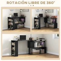 HOMCOM Escritorio en L con Estantería Mesa de Escritorio con Estantes para Oficina Estudio 120x110x74,5 cm Negro(m-5)