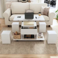 Lift-Up Coffee Table with Hydraulic Mechanism, Hidden Storage and Adjustable Height, 100L x 50W x 48H cm, White(m-10)