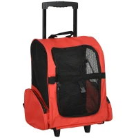 PawHut Transportin Carrito Perro 2 en 1 Mochila Carrito 42x25x55 cm Mascotas Perro Gato Rojo(m-1)