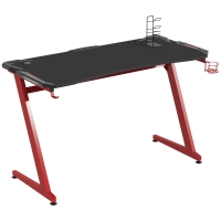 HOMCOM 142 x 66 cm Racing Gaming Desk, Computer Table with Cup Holder and Headphone Hook, Black and Red