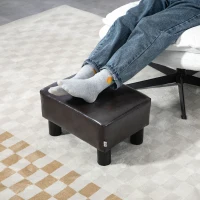 HOMCOM Footstool, Faux leather Upholstered Footrest, Small Ottoman Foot Rest with Wooden Frame for Living Room, 40 x 30 x 24cm, Brown(m-6)