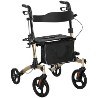 HOMCOM Folding Rollator with Cane Holder, Adjustable Handle Height and Aluminum Frame, 4 Wheeled Mobility Walker with Seat and Bag, Gold(m-1)