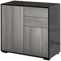 HOMCOM High Gloss Frame Sideboard, Push-Open Design with 2 Drawer for Living Room, Bedroom, 74H x 79W x 36Dcm, Light Grey and Black(m-10)