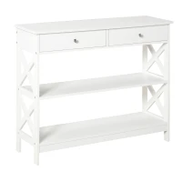 HOMCOM Table de console table d'entrée style table de drapier néo-rétro 2 tiroirs 2 étagères dim. 100L x 30.5l x 80H cm en bois Blanc(m-11)