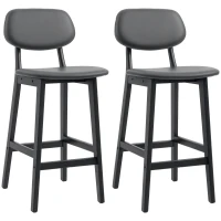 HOMCOM Bar Stools Set of 2, Breakfast Bar Chairs, PU Leather Upholstered Kitchen Stools with Backs, Footrests and Solid Wood Legs, Dark Grey(m-10)