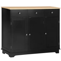 HOMCOM Sideboard with Rubberwood Top and Adjustable Shelves for Dining Room, Kitchen - Black(m-10)
