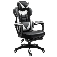 Vinsetto Computer Gaming Chair, Racing Desk Chair with Lumbar Support and Footrest, PU Leather Gamer Chair with Headrest and Swivel Wheels for Home, White(m-10)