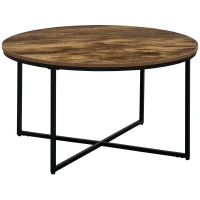 HOMCOM Round Coffee Table, Industrial Side Table with Metal Frame, Large Coffee Tables for Living Room, Bedroom, Rustic Brown(m-10)