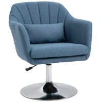 HOMCOM Swivel Linen Fabric Accent Chair for Living Room Contemporary Vanity Armchair with Adjustable Height Thick Cushion Lumbar Support Armrest for Bedroom Office Blue(m-1)