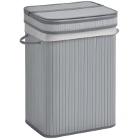 HOMCOM 70L Natural Wood Laundry Basket A Compartment w/Flip Lid Removable Lining Handles Board Base Foldable Durable Water-Resistant Dirty Clothes Storage Home Organisation Grey(m-10)