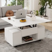 Lift-Up Coffee Table with Hydraulic Mechanism, Hidden Storage and Adjustable Height, 100L x 50W x 48H cm, White(m-1)