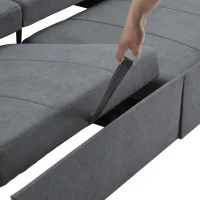 Convertible Fabric Sofa Chair with Cup Holders and Side Pockets, King Size Independent Pull Out Sofa Bed, 207L x 87W x 96H cm, Gray(m-15)