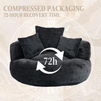 Lazy Sofa Bean Bag Chair with Memory Foam Filling and Chenille Fabric, High Back Design with Three Pillows, 108L x 108W x 52H cm, Black(m-5)
