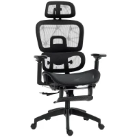 HOMCOM Fauteuil de bureau, chaise de bureau ergonomique en maille avec accoudoirs 3D, dossier inclinable, 66x64x122 cm, noir(m-11)