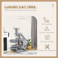 PawHut Cat Tree for Indoor Cats Kitten Scratching Post Scratch Scratcher Climb Activity Center Play House Pet Furniture 125cm (Grey)(m-4)