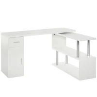 HOMCOM Bureau informatique bureau d'angle avec rangement table angulaire avec étagères, placard, tiroir blanc(m-11)