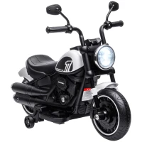 HOMCOM 6v Electric Motorbike with Training Wheels, One-Button Start - White(m-10)
