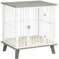 PawHut Dog Crate Furniture, Indoor Pet Kennel Cage, Top End Table w/ Soft Cushion, Lockable Door, for Small Dogs, 64.5 x 48 x 70.5 cm - Grey(m-10)